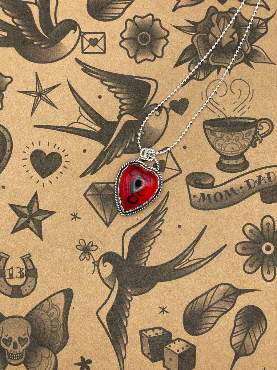Welch-Black Scorpion in Red Resin Heart Pendant