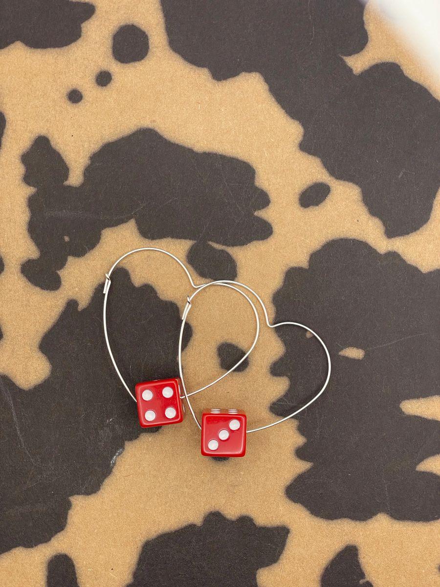 Zuri-Red Dice Sterling Silver Heart Hoops