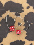 Zuri-Red Dice Sterling Silver Heart Hoops