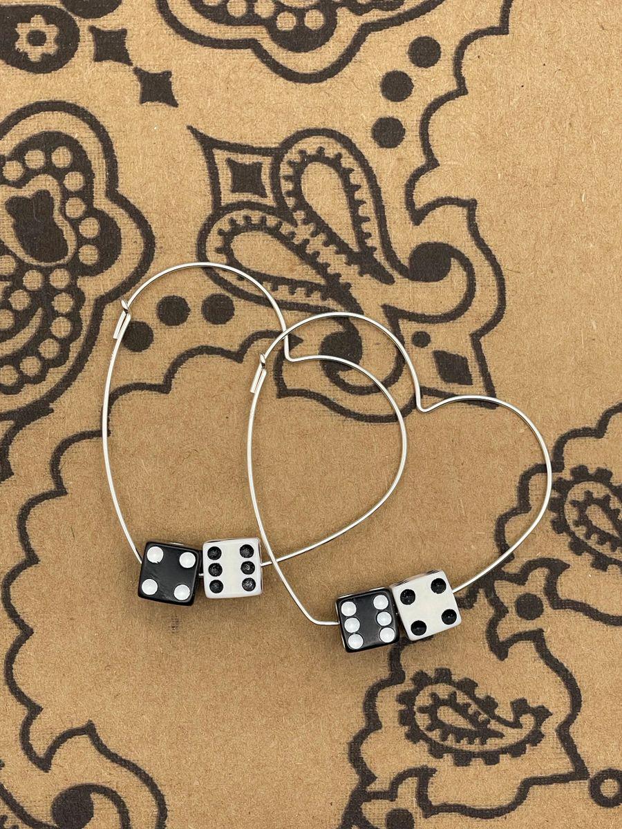 Zola-Black & White Dice Heart Hoops