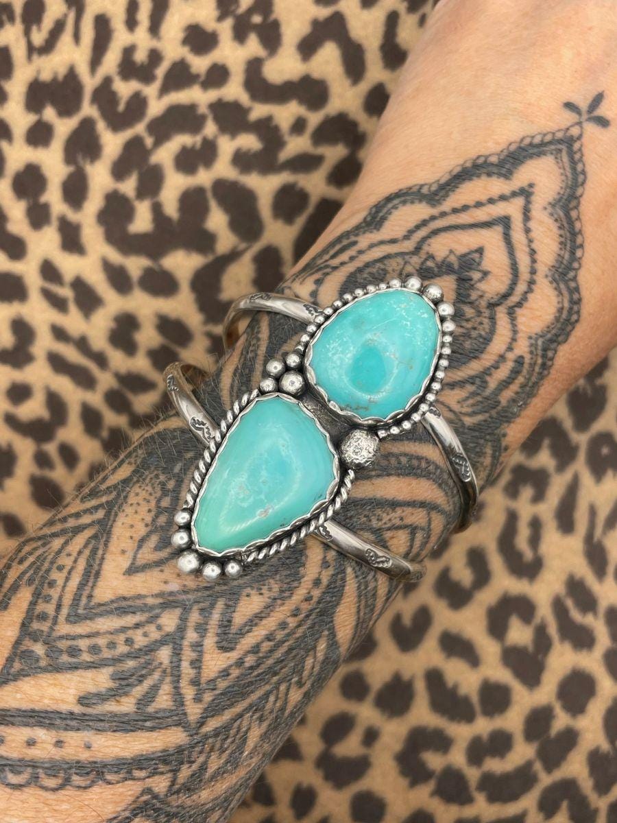 Blair-Turquoise Double Gemstone Sterling Silver Cuff/Bracelet