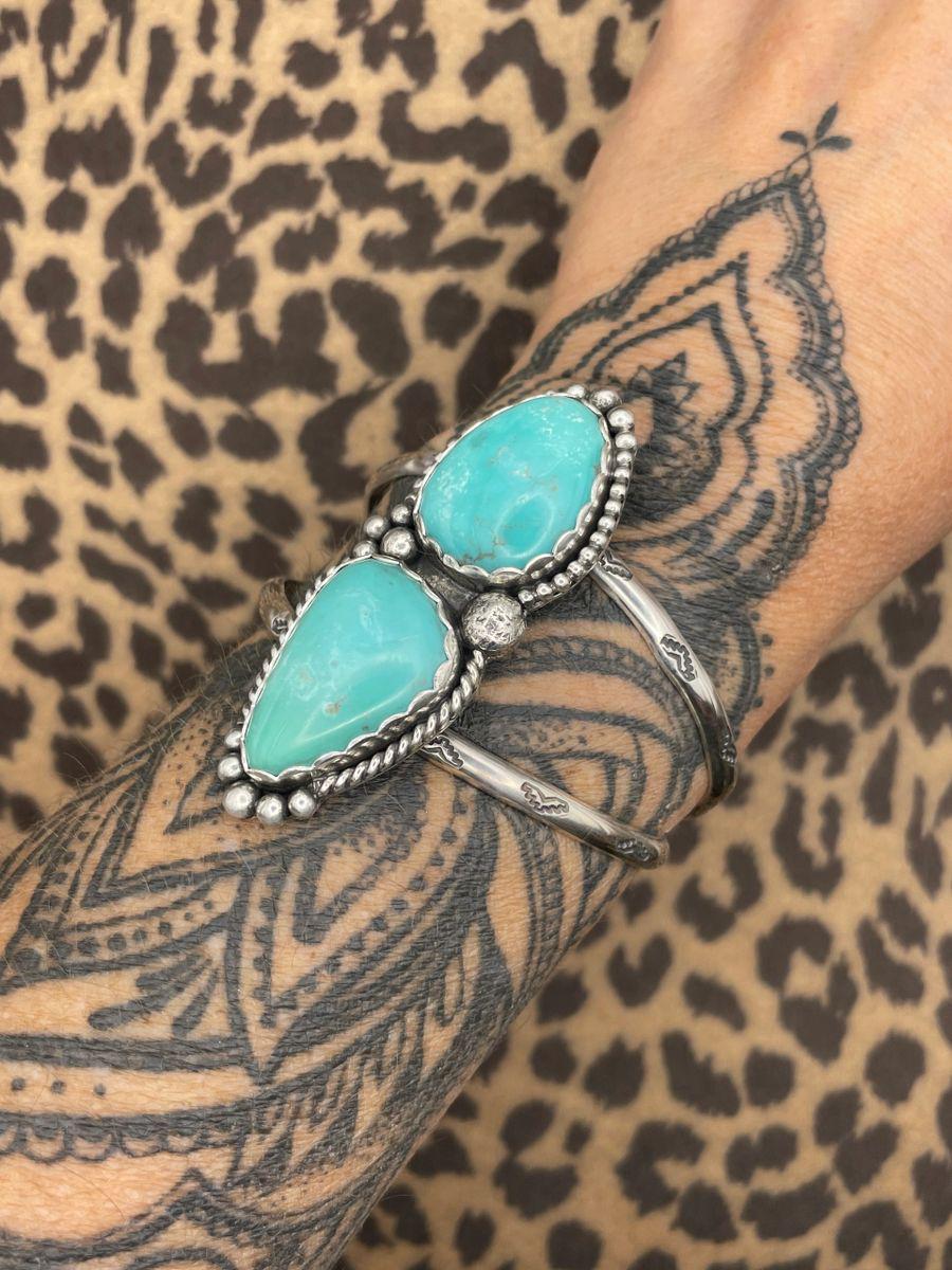 Blair-Turquoise Double Gemstone Sterling Silver Cuff/Bracelet