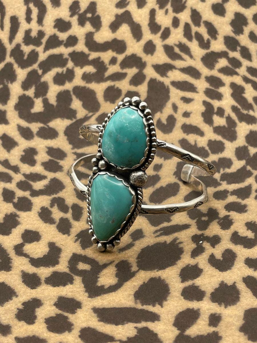 Blair-Turquoise Double Gemstone Sterling Silver Cuff/Bracelet