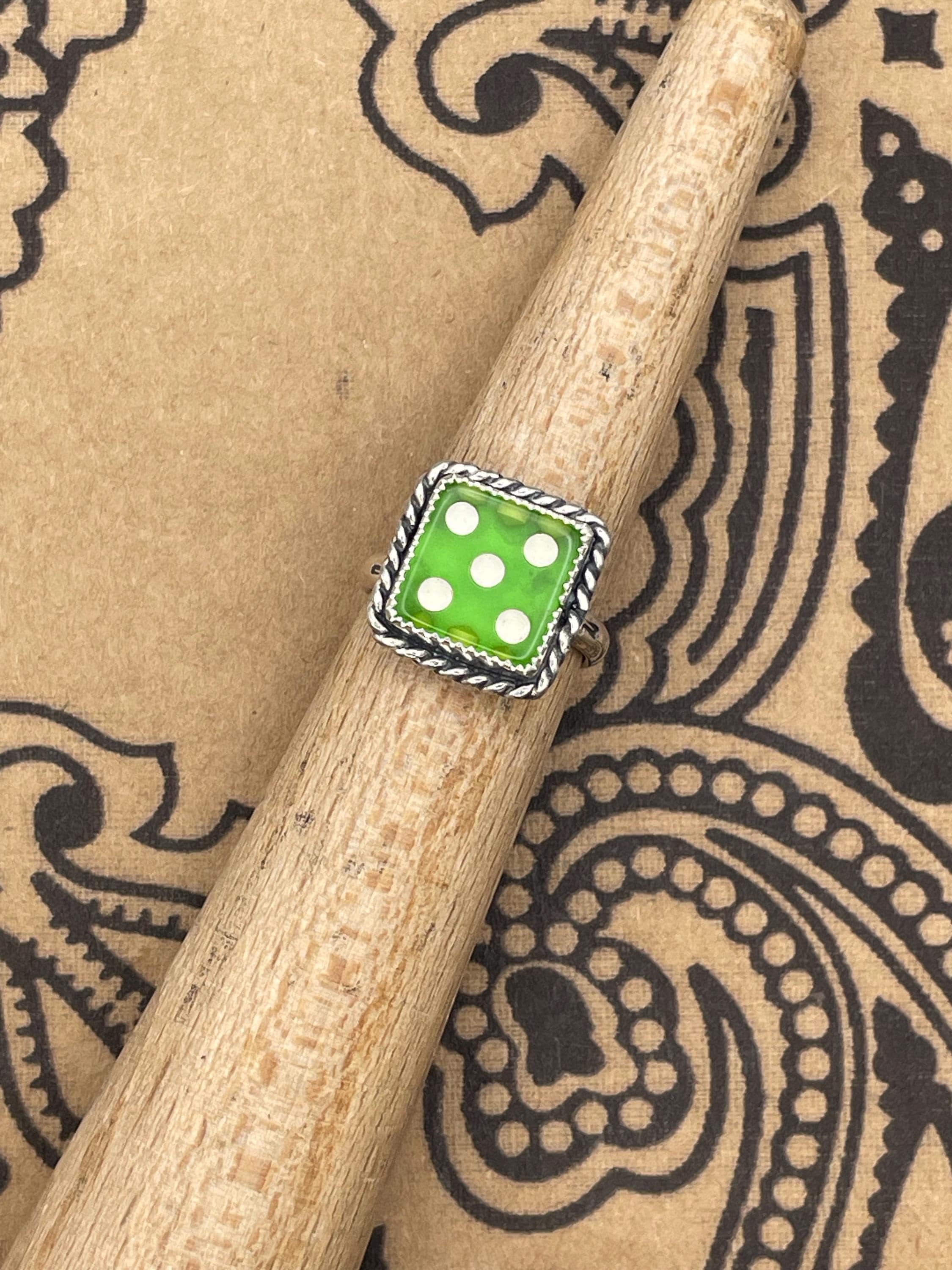 Zola-Vintage Translucent Crisloid Green Dice #5 Ring