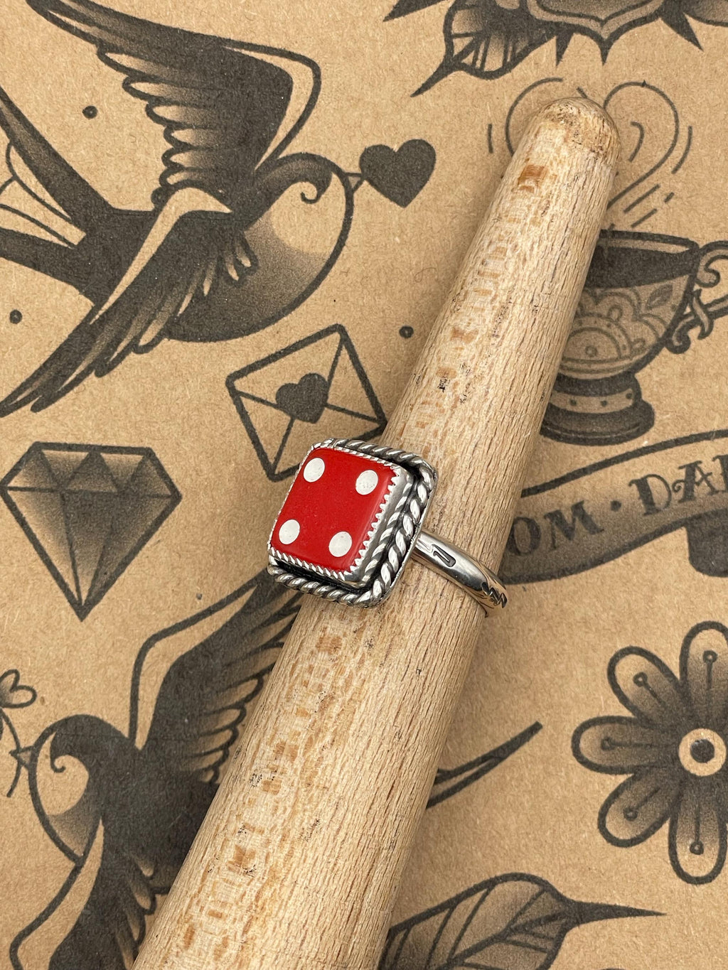 Zuri-Vintage Crisloid Red Dice #4 Ring