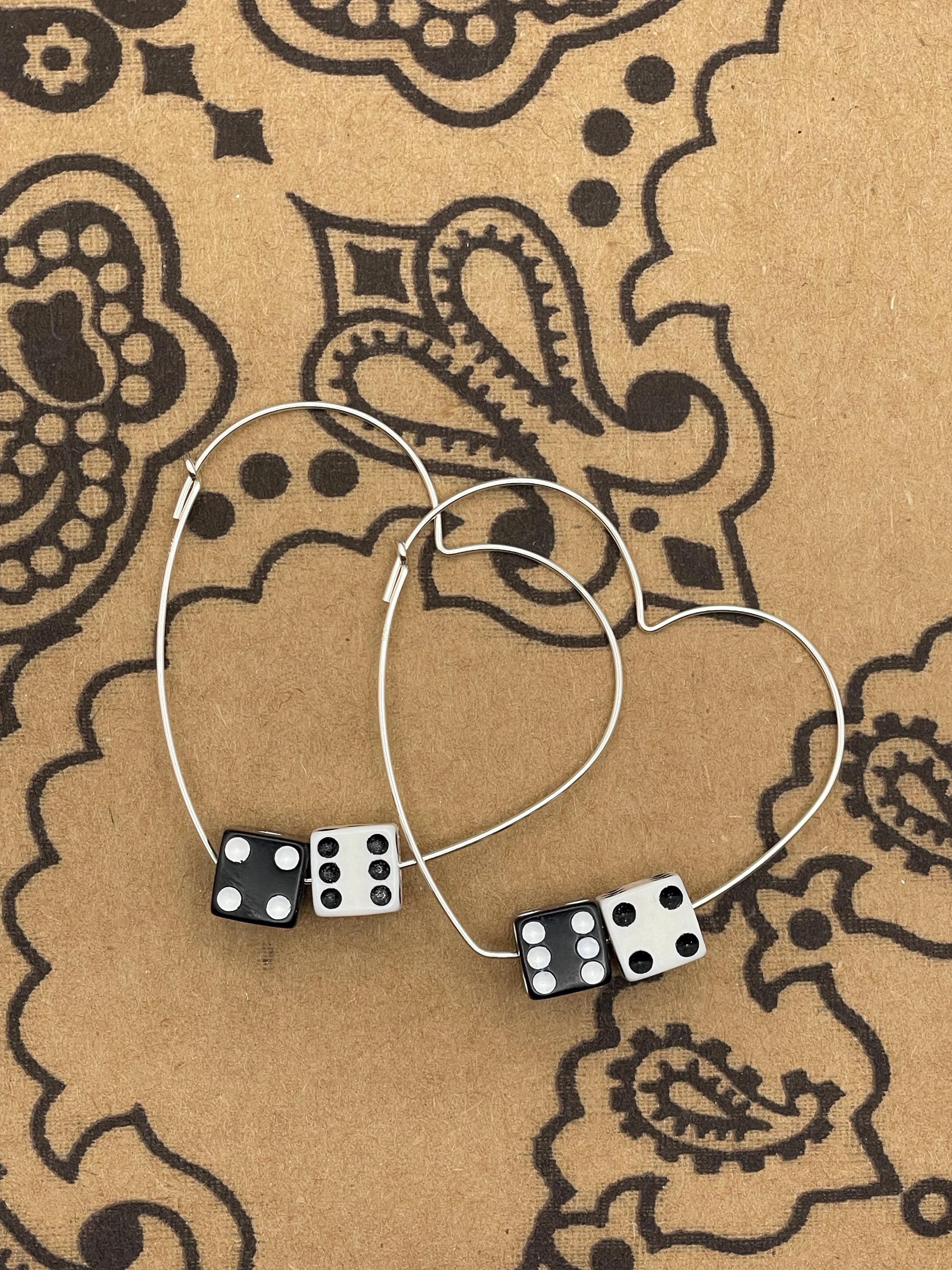 Zola-Black & White Dice Heart Hoops