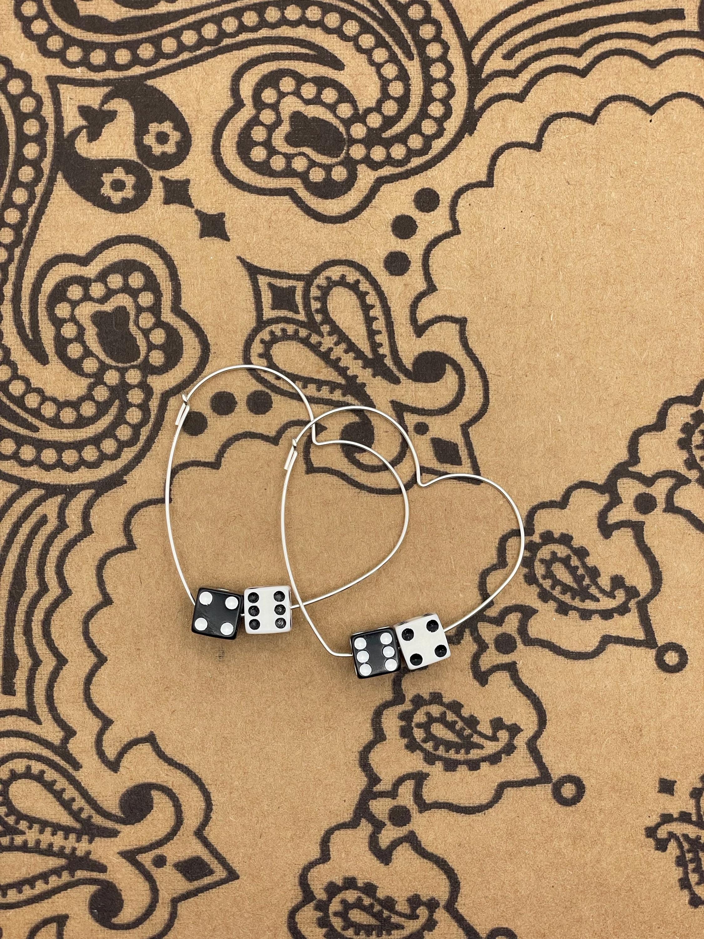 Zola-Black & White Dice Heart Hoops