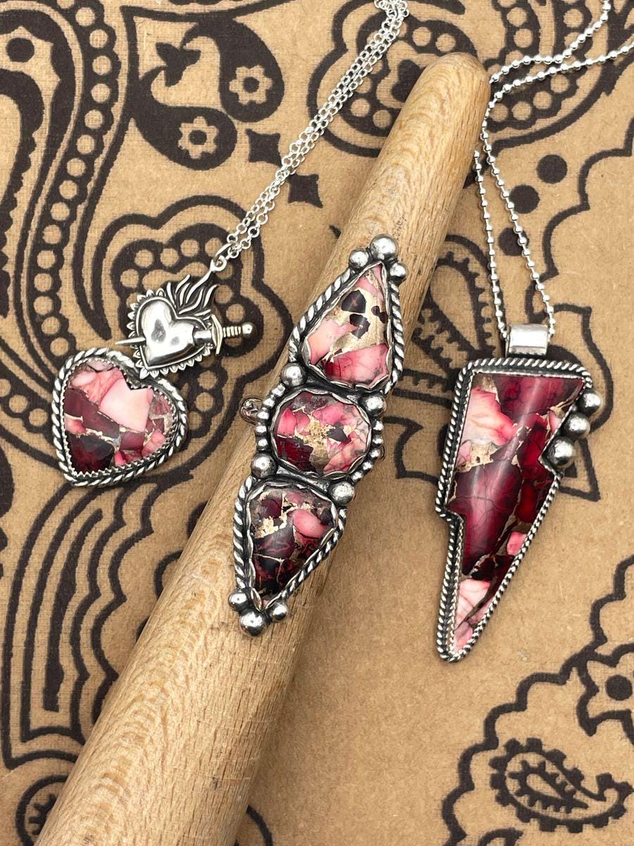 Emma-Red Buffalo Gemstone Lightning Bolt Pendant/Necklace