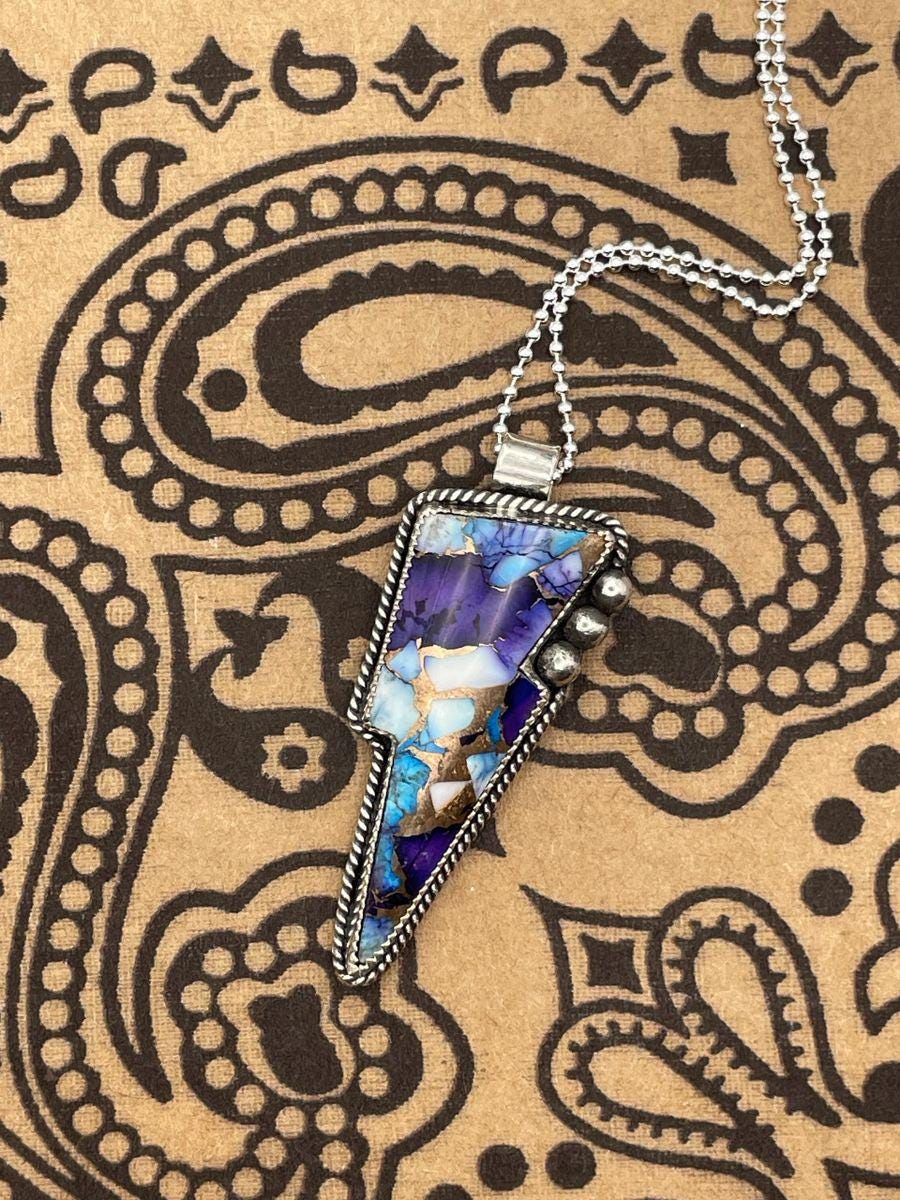 Kath-Purple Dahlia Turquoise Lightning Bolt Pendant