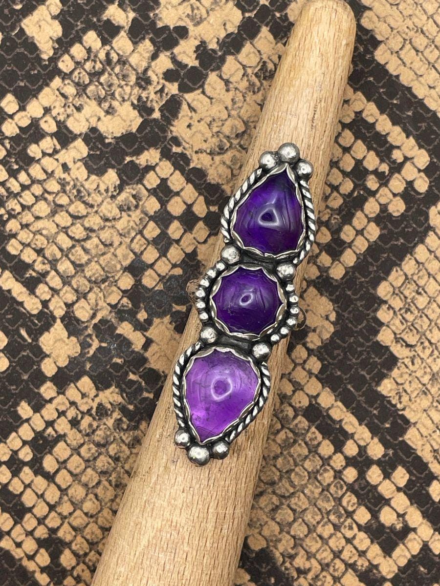 Kate-Purple Amethyst Triple Gemstone Ring