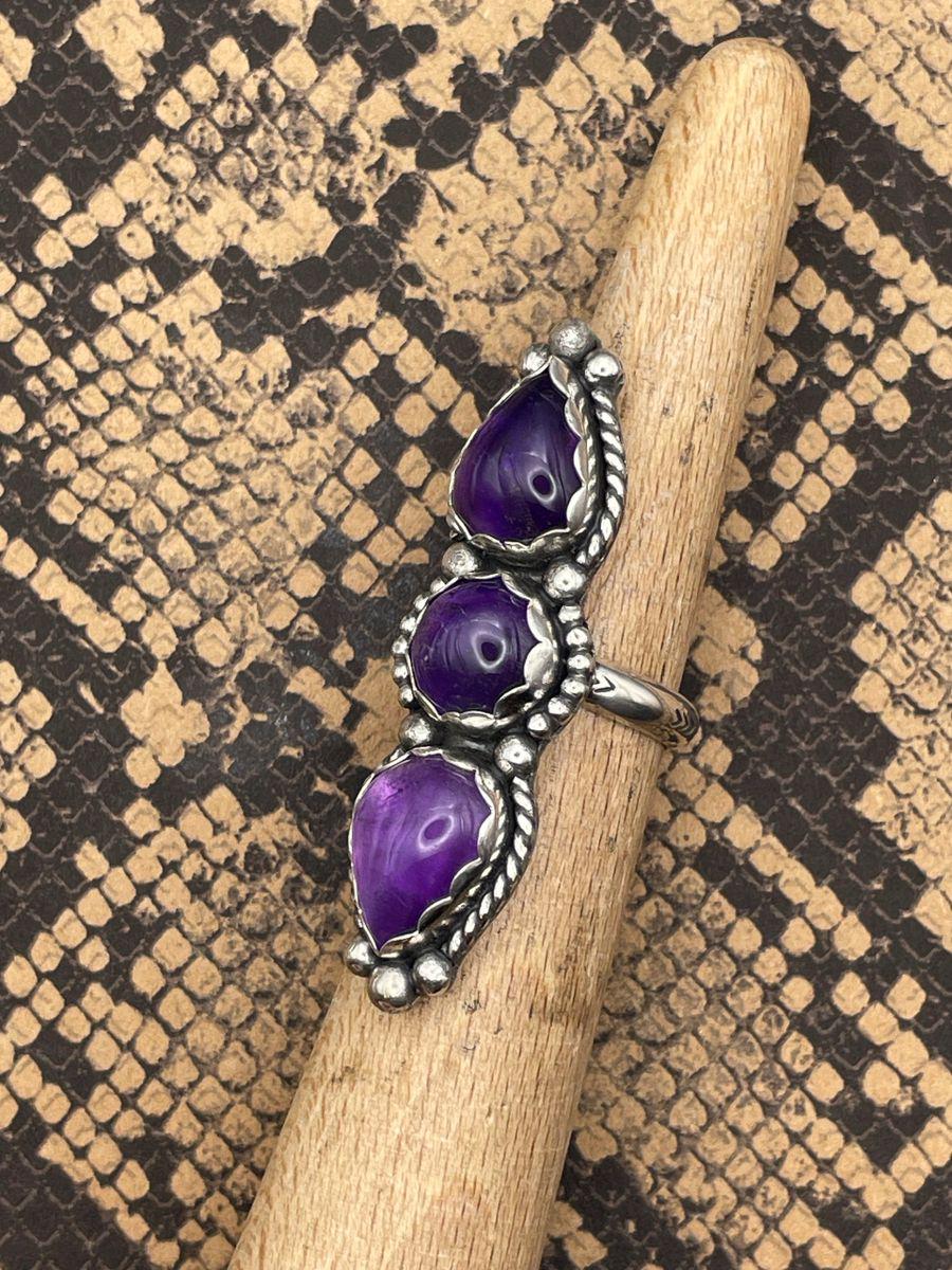 Kate-Purple Amethyst Triple Gemstone Ring