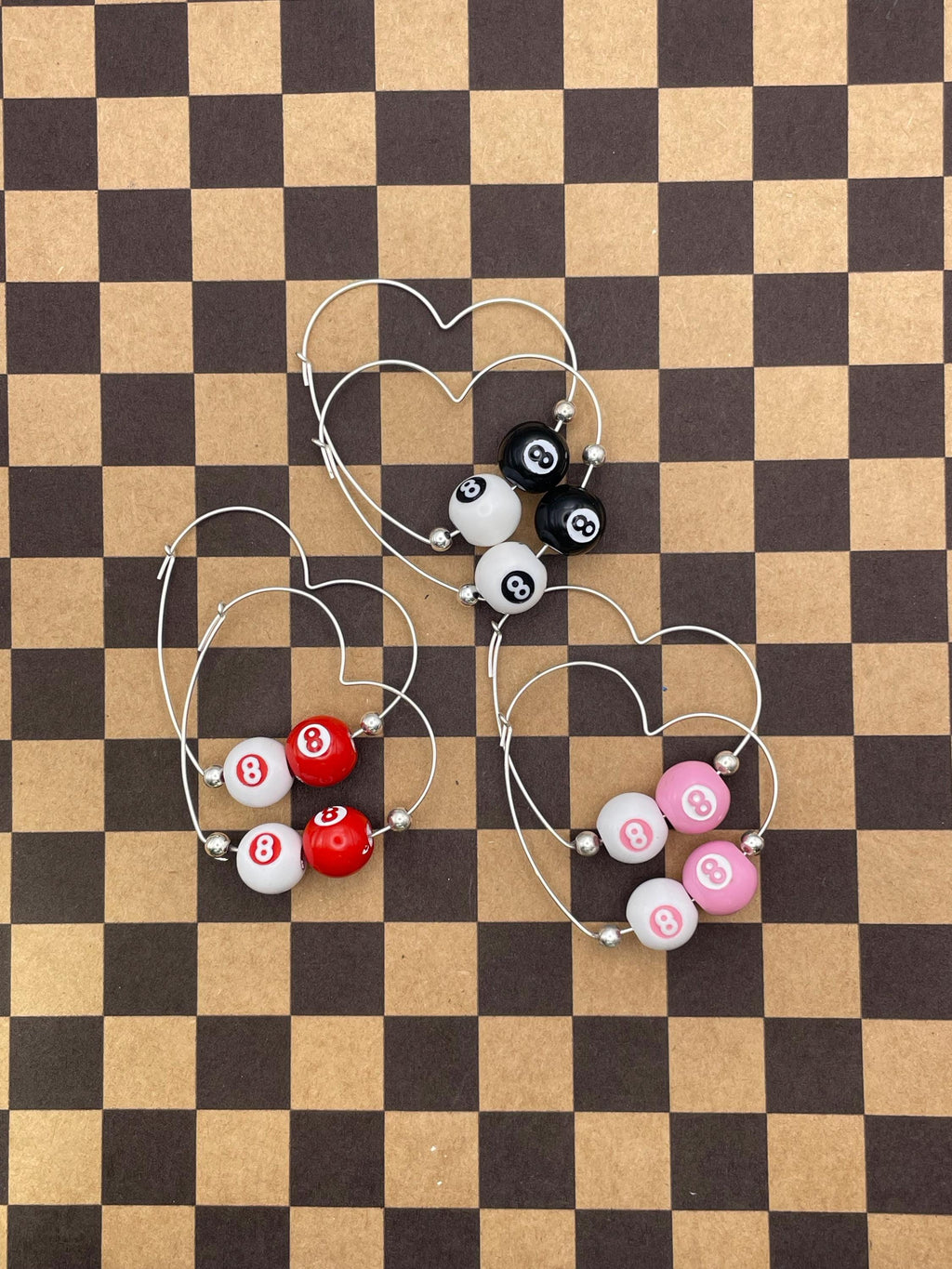 Steph-Mini Black/White Billiard 8-Ball Heart Shaped Hoops