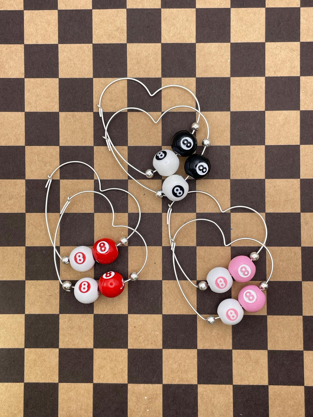 Steph-Mini Black/White Billiard 8-Ball Heart Shaped Hoops