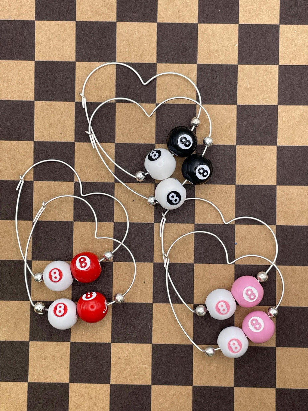 Steph-Mini Black/White Billiard 8-Ball Heart Shaped Hoops
