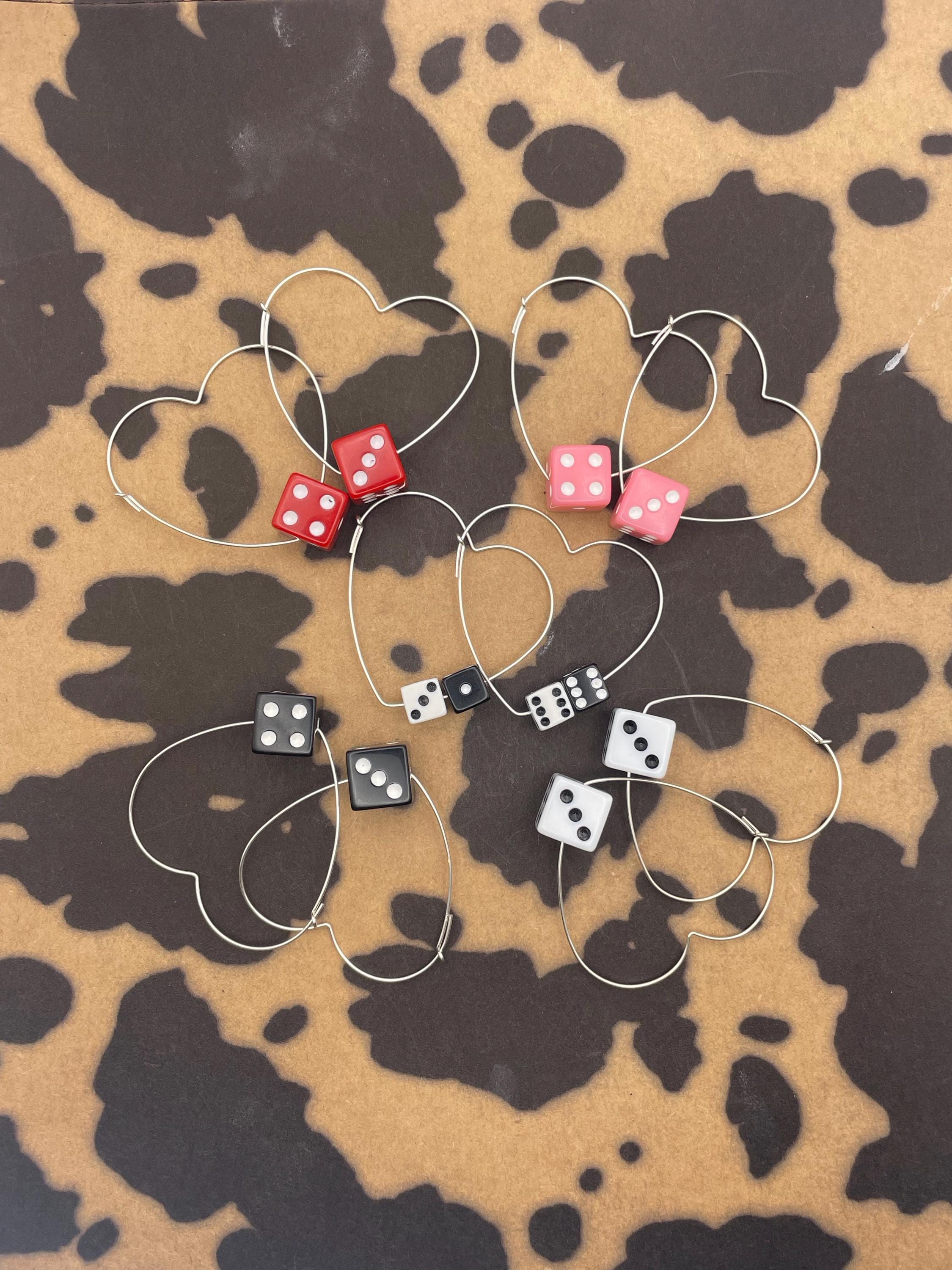 Zen-White Dice Sterling Silver Heart Shaped Hoops Earrings