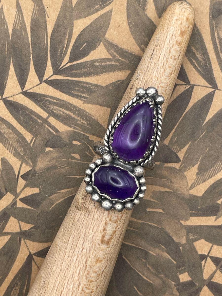 Kat-Purple Amethyst Double Gemstone Statement Ring