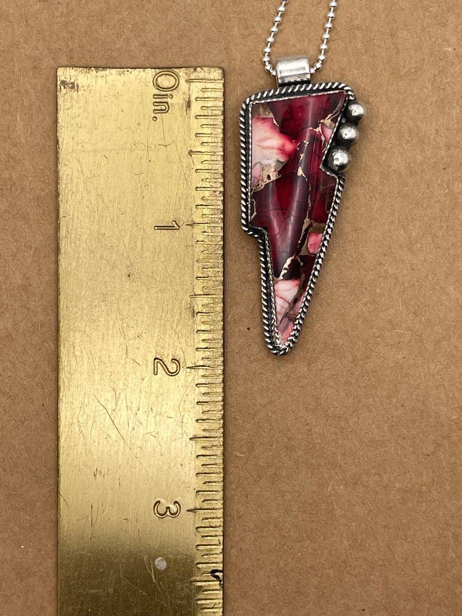 Emma-Red Buffalo Gemstone Lightning Bolt Pendant/Necklace
