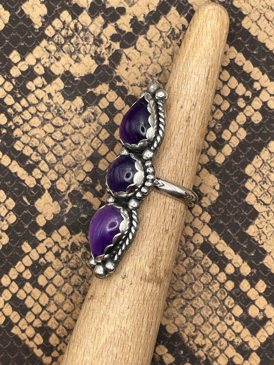 Kate-Purple Amethyst Triple Gemstone Ring