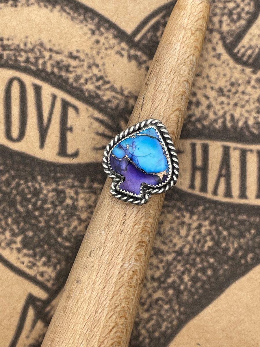 Kathy-Purple Dahlia Turquoise Spade Ring
