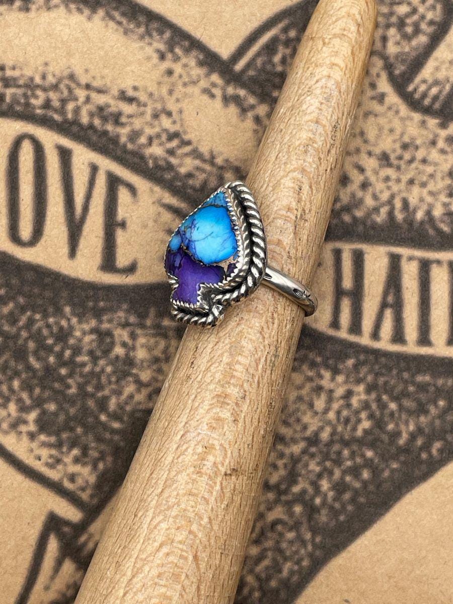Kathy-Purple Dahlia Turquoise Spade Ring