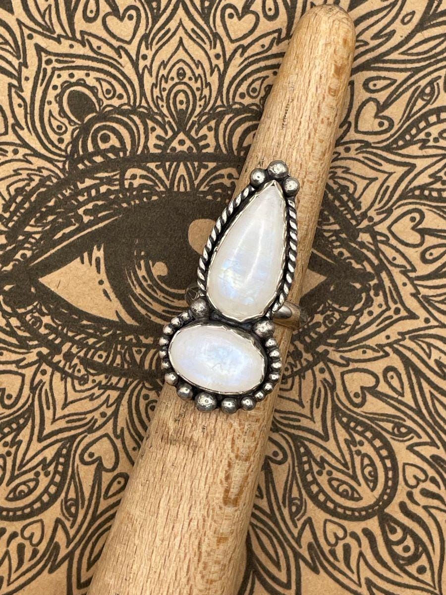 Gemma-Rainbow Moonstone Double Gemstone Ring