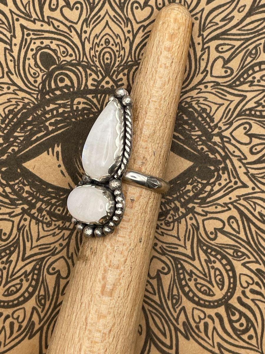 Gemma-Rainbow Moonstone Double Gemstone Ring