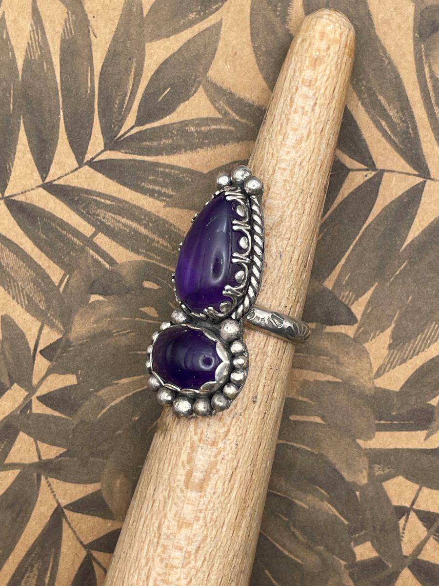Kat-Purple Amethyst Double Gemstone Statement Ring