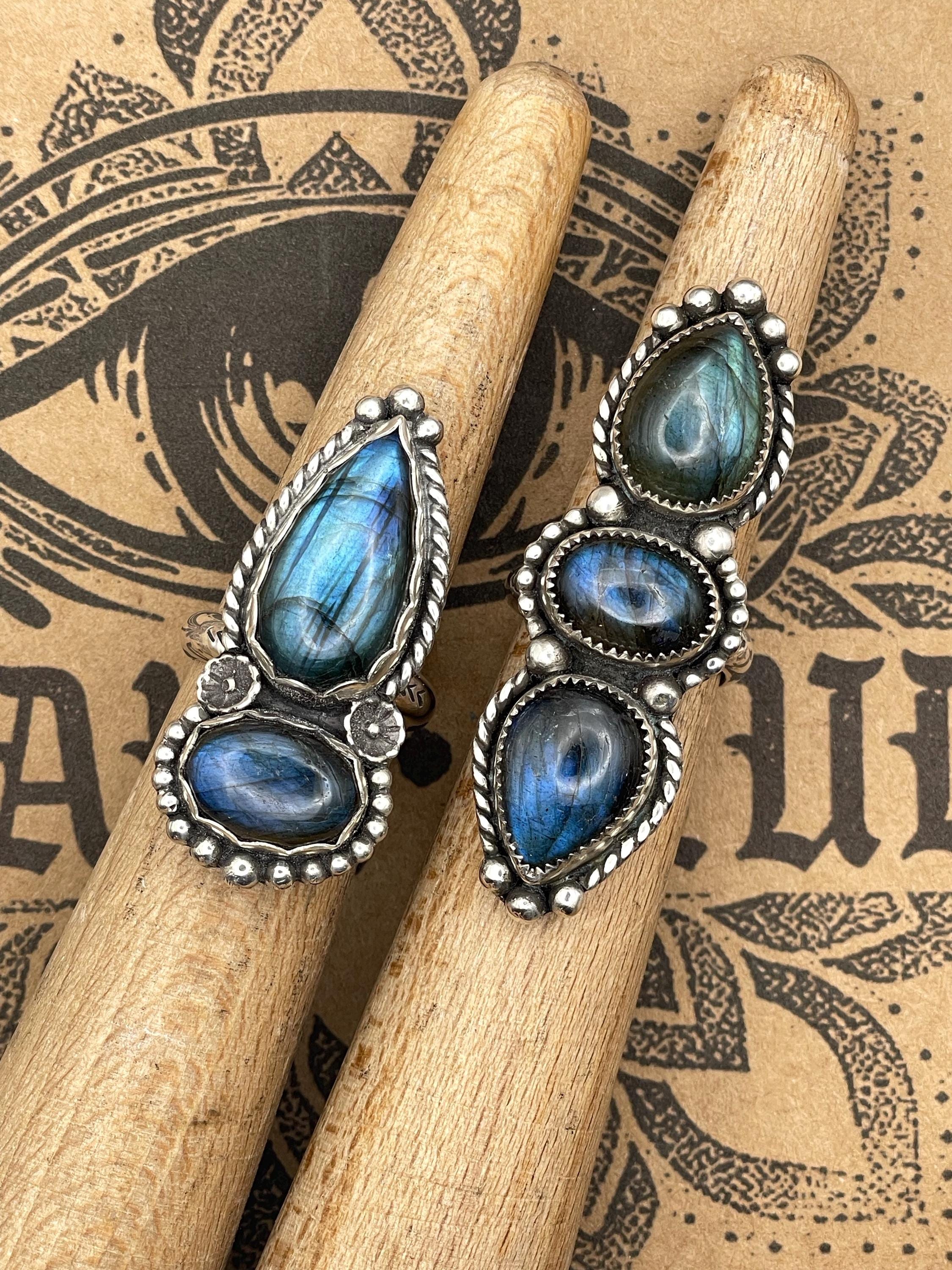 Hanna-Blue/Green Labradorite Triple Gemstone Ring
