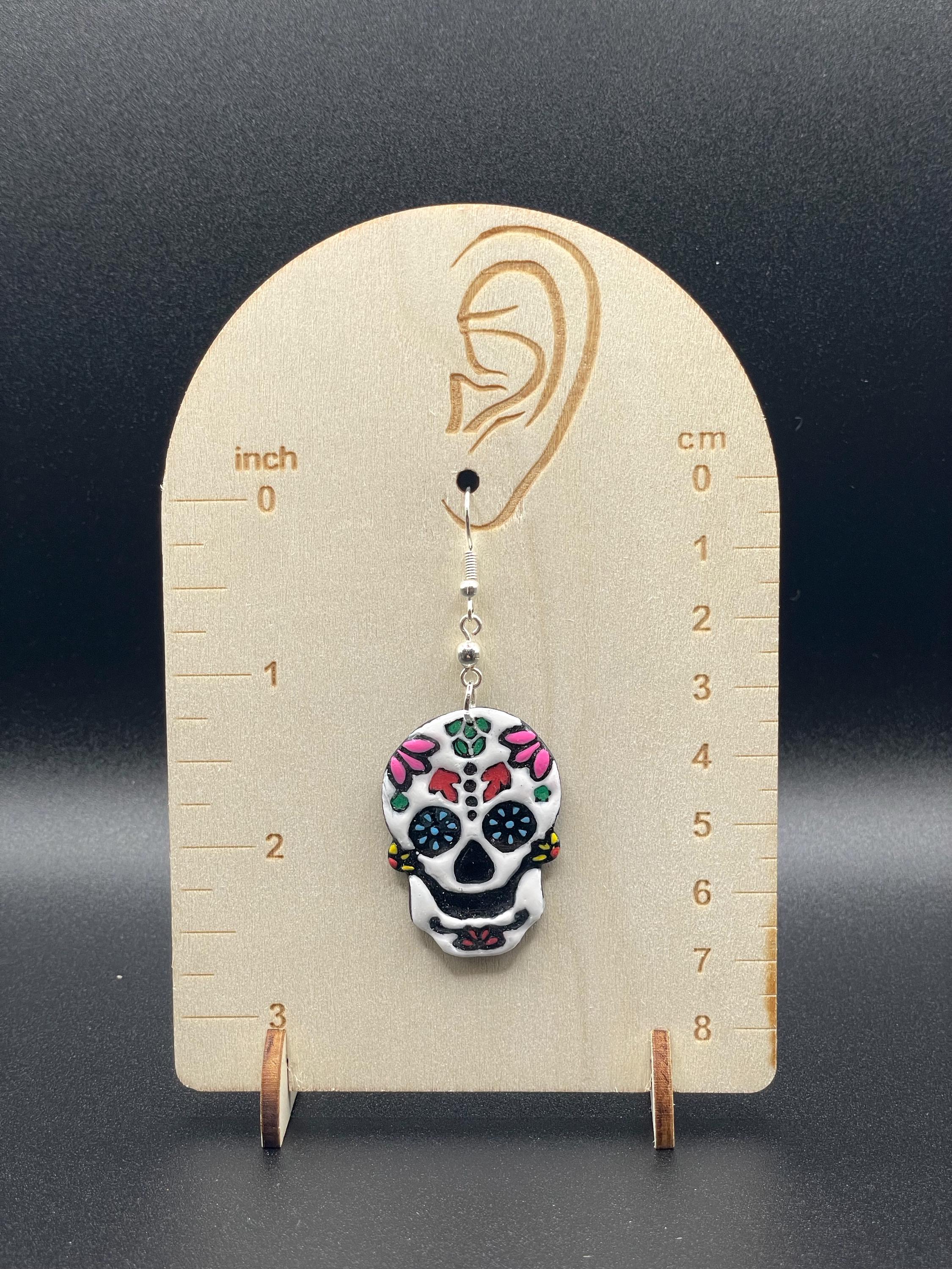Tattoo-Handmade Tattoo Sugar Skull Earrings: Sailor Jerry Style Polymer Clay