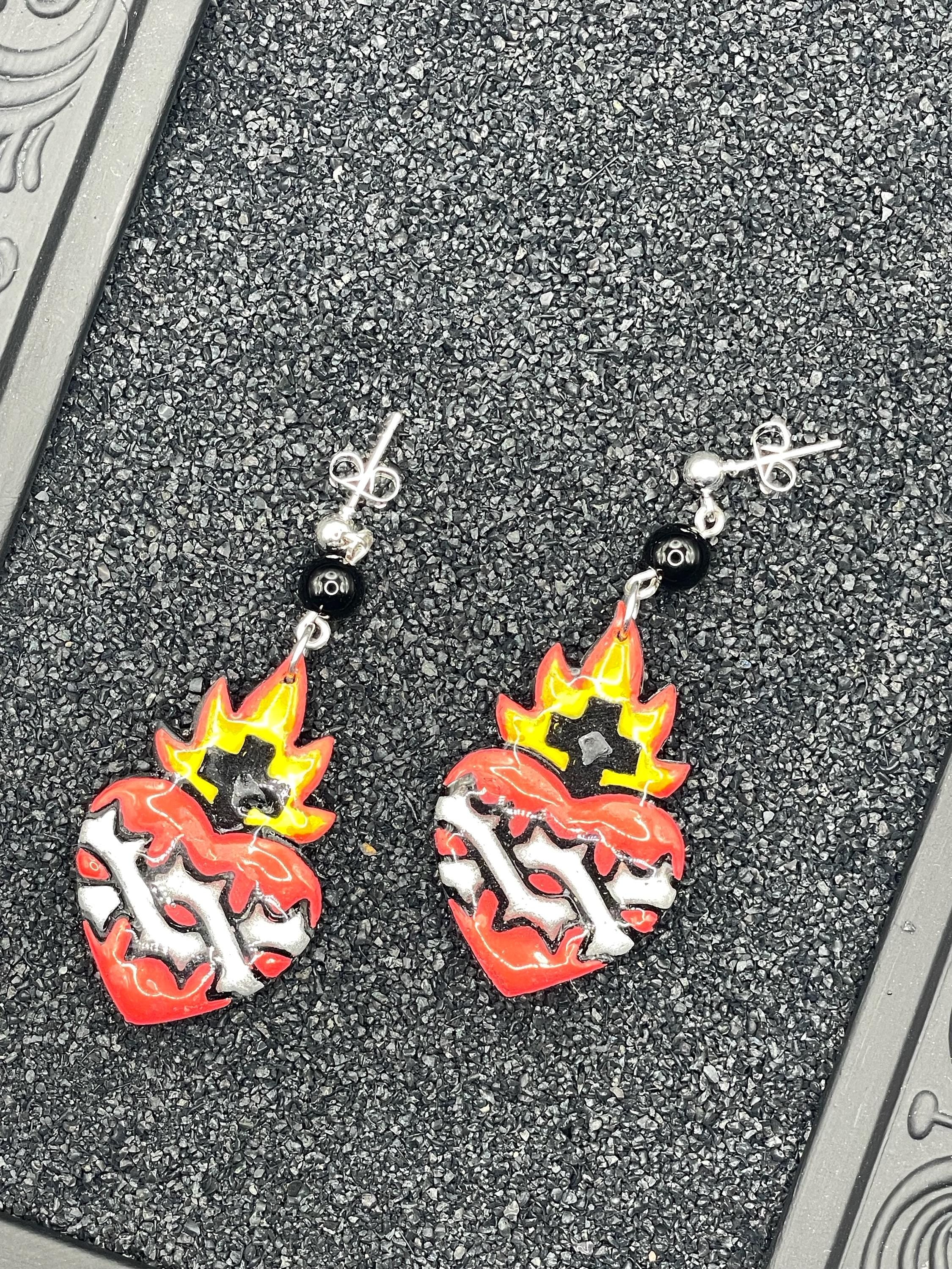 Tattoo-Sacred Heart Tattoo Earrings: Hand-Painted Polymer Clay, Sailor Jerry Style