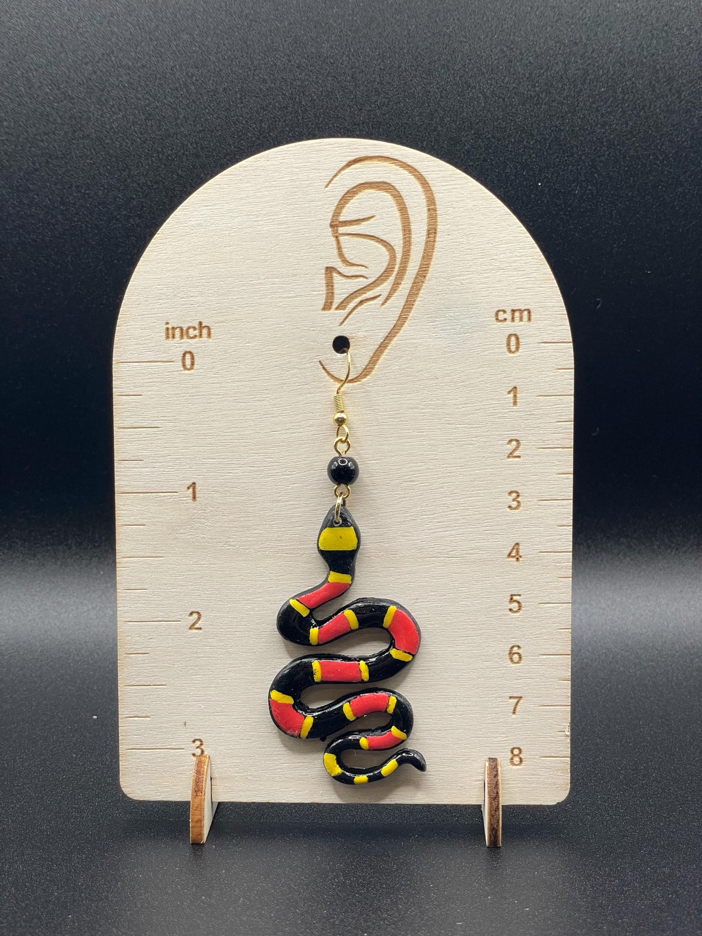 Tattoo-Coral Snake Earrings: Handmade, Hand-Painted Polymer Clay