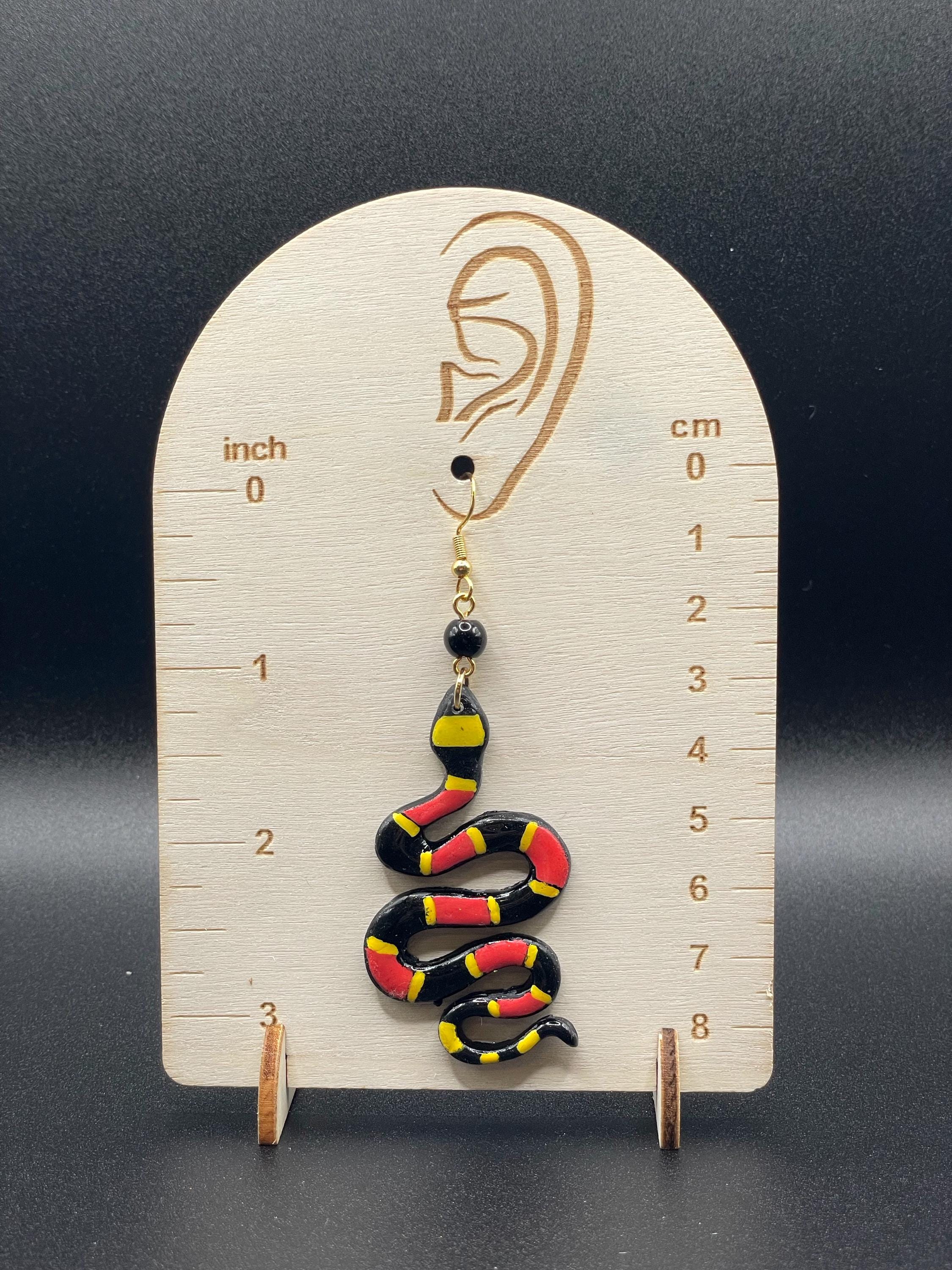 Tattoo-Coral Snake Earrings: Handmade, Hand-Painted Polymer Clay