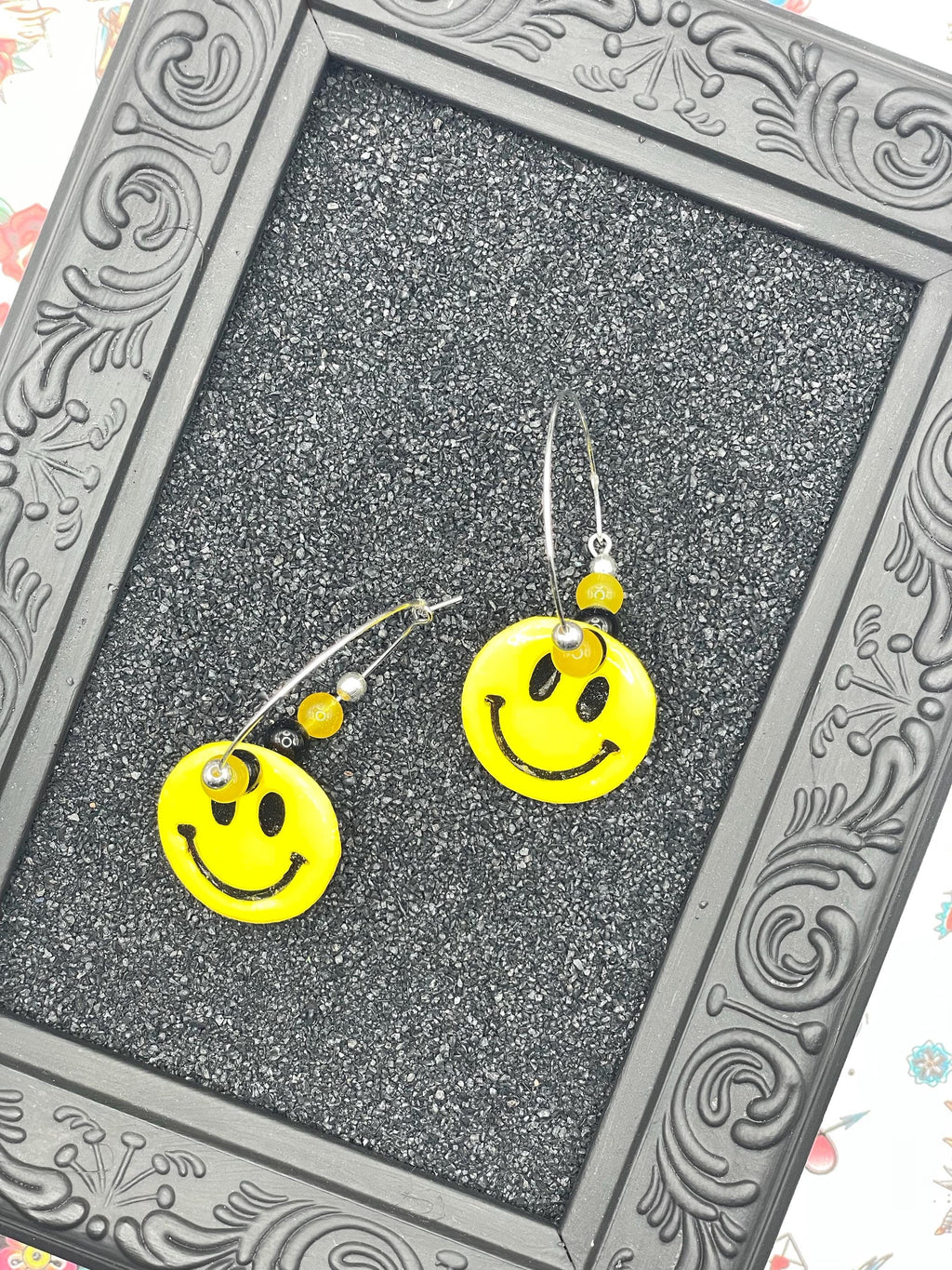 Love-Smiley Hoop Earrings: Hand-Painted Polymer Clay