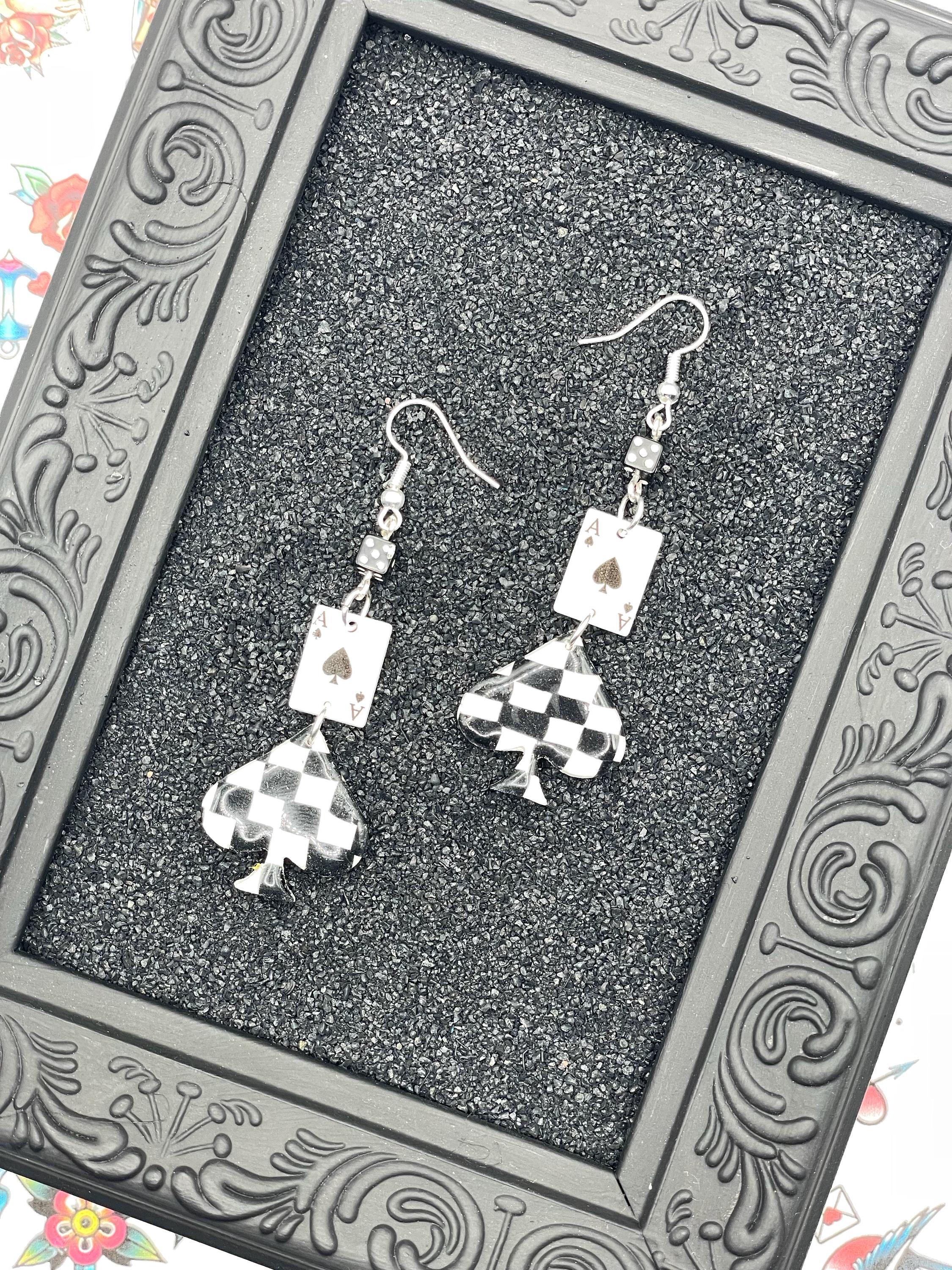 Vegas-Ace of Spades Earrings: Handmade Polymer Clay Casino Jewelry