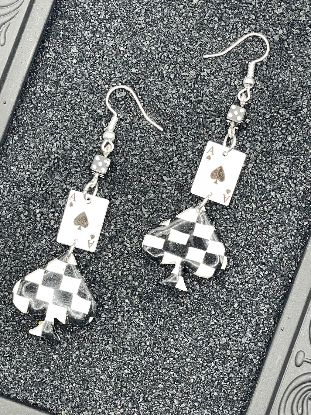 Vegas-Checkered Ace of Spades Earrings: Handmade, Hand-Painted Polymer Clay