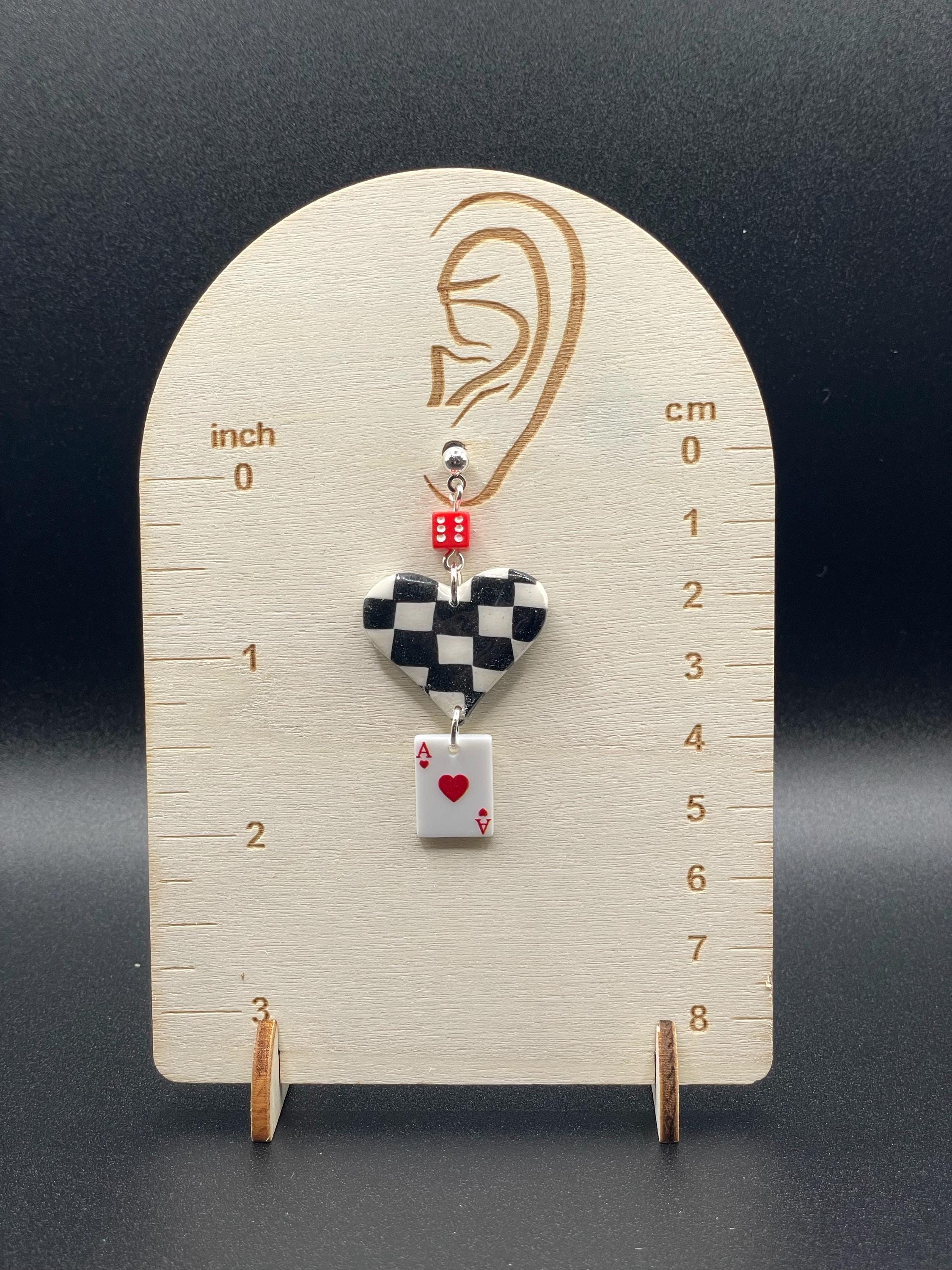 Vegas-Ace of Hearts Earrings: Handmade Polymer Clay Casino Jewelry
