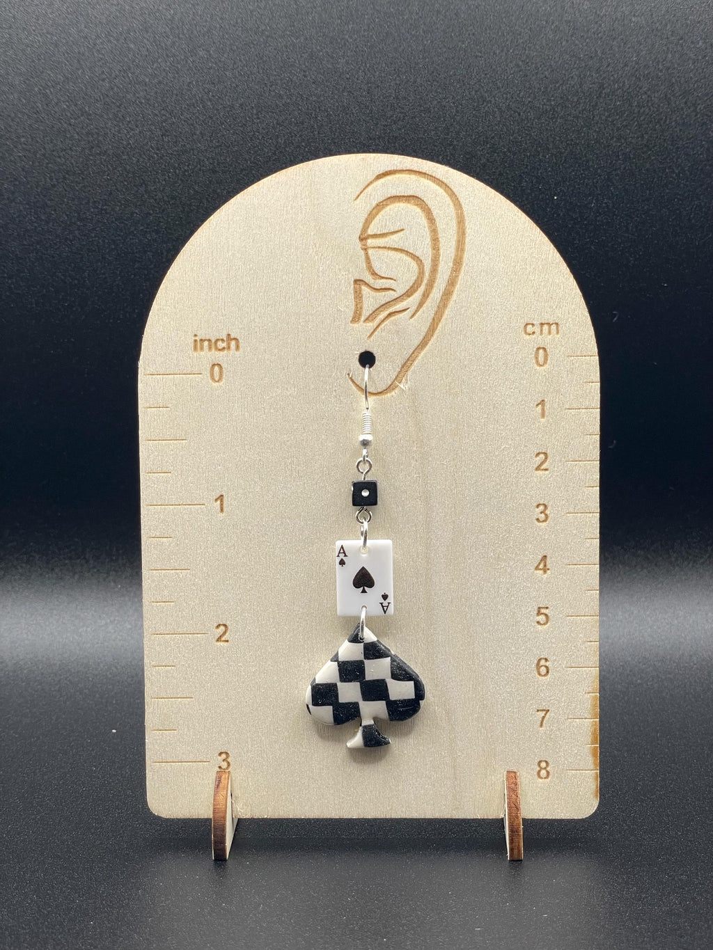 Vegas-Checkered Ace of Spades Earrings: Handmade, Hand-Painted Polymer Clay