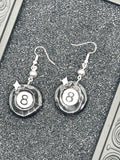 Tattoo-Billiard 8 Ball Dangle Earrings: Handmade, Hand-Painted Polymer Clay
