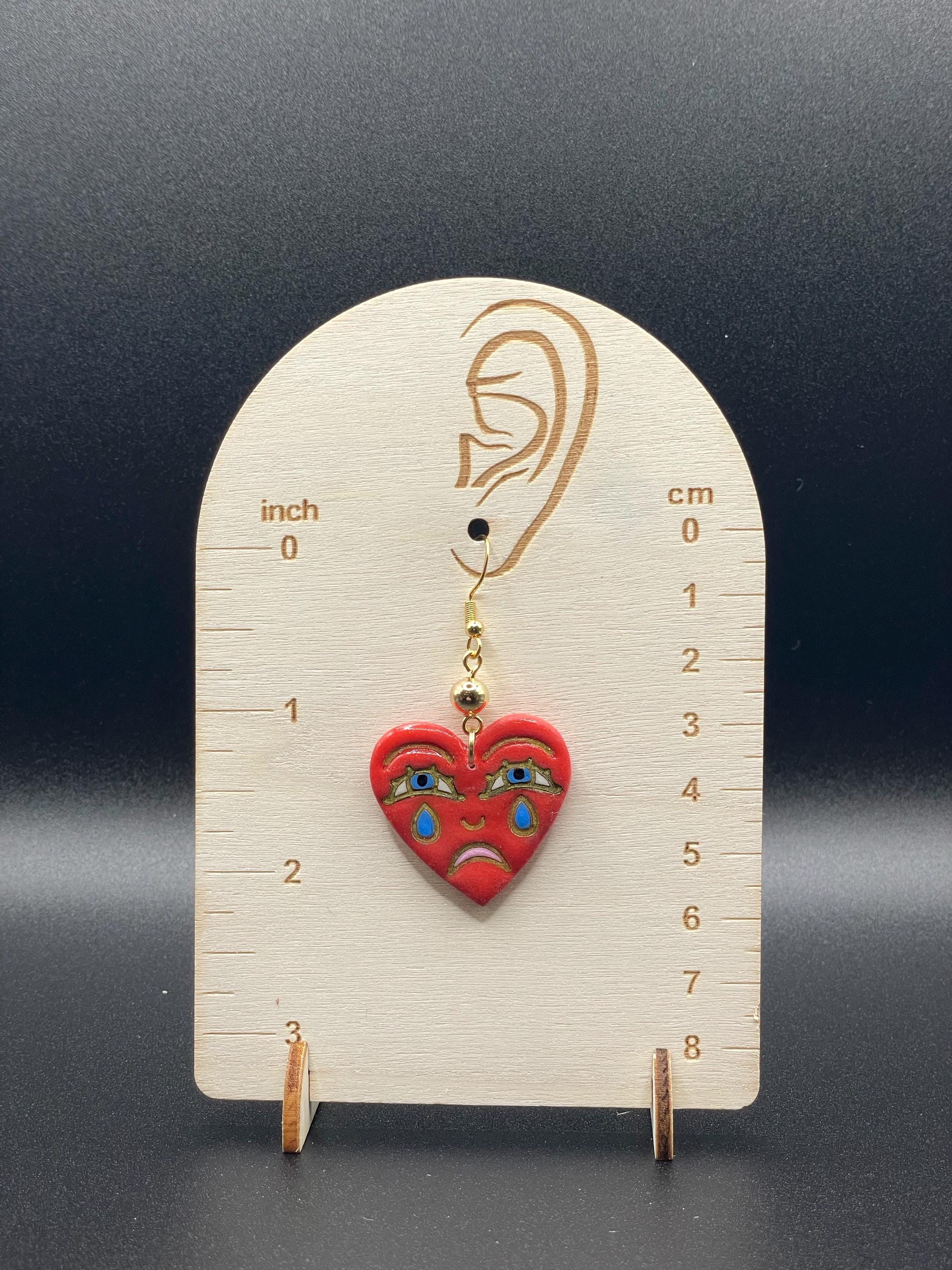 Tattoo-Crying Heart Earrings: Handmade Polymer Clay, Sailor Jerry Style