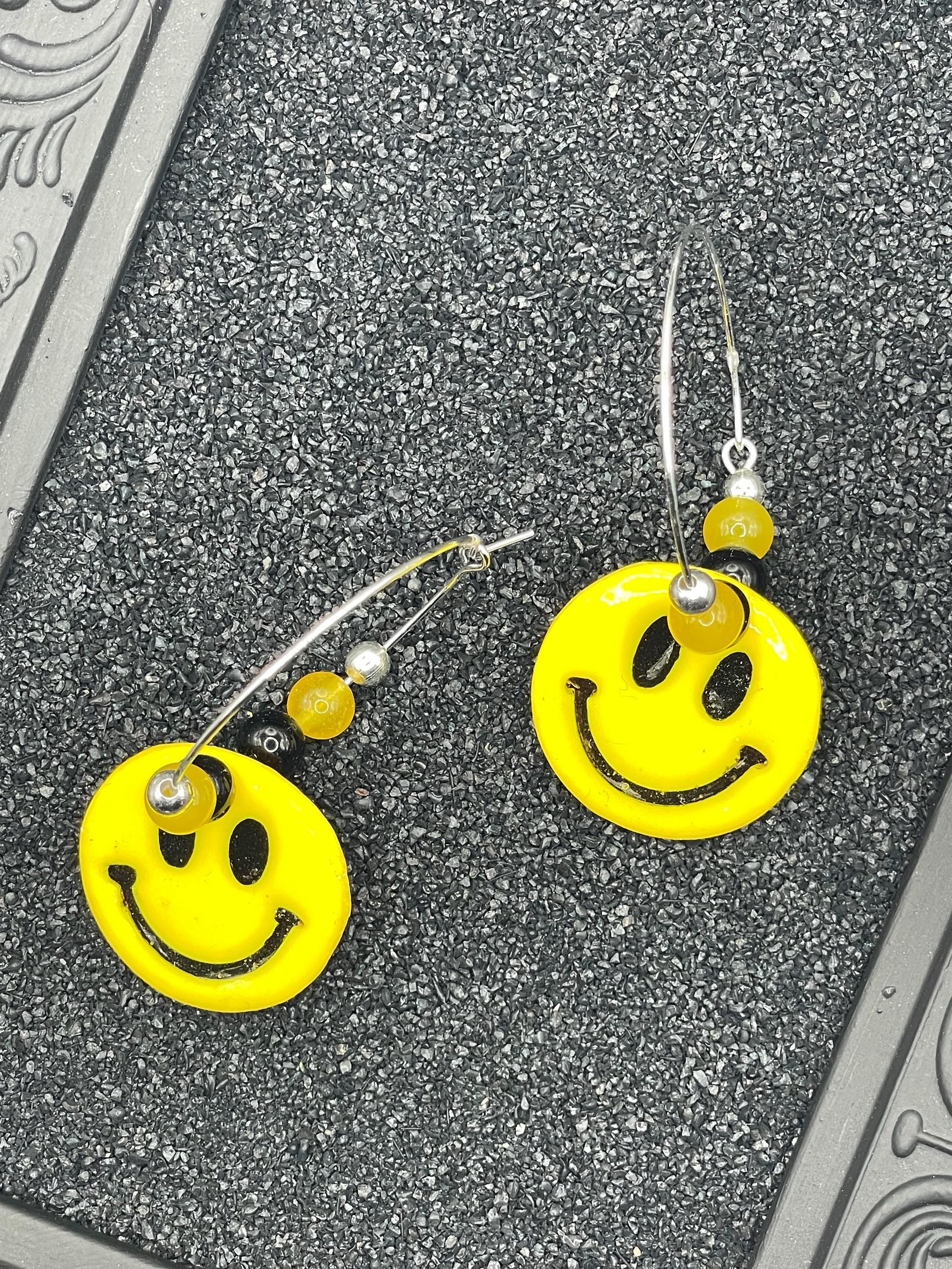 Love-Smiley Hoop Earrings: Hand-Painted Polymer Clay, Sailor Jerry Style