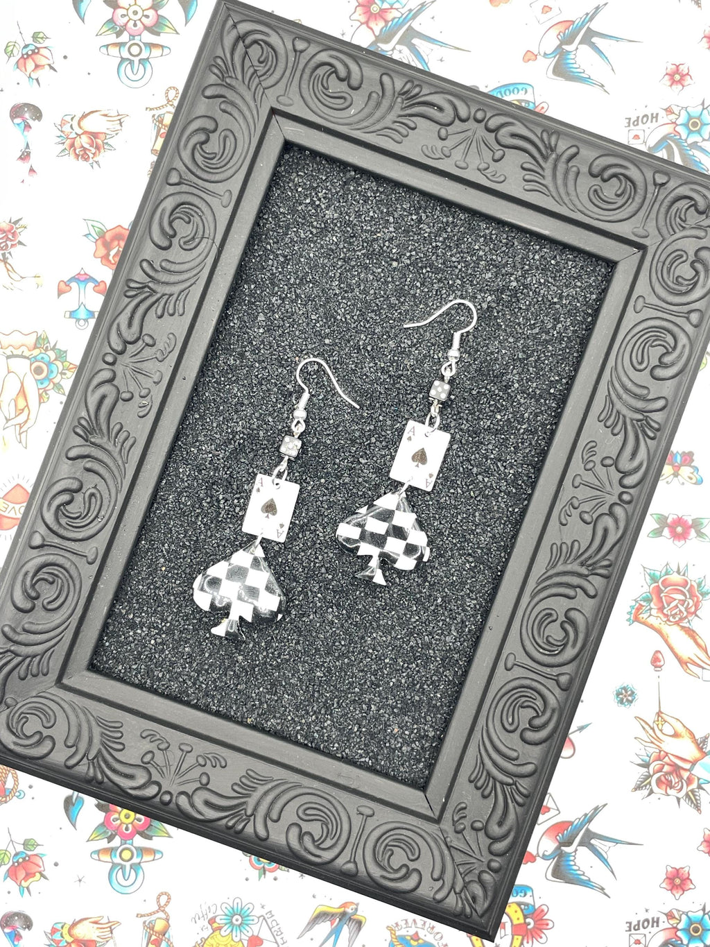 Vegas-Checkered Ace of Spades Earrings: Handmade, Hand-Painted Polymer Clay