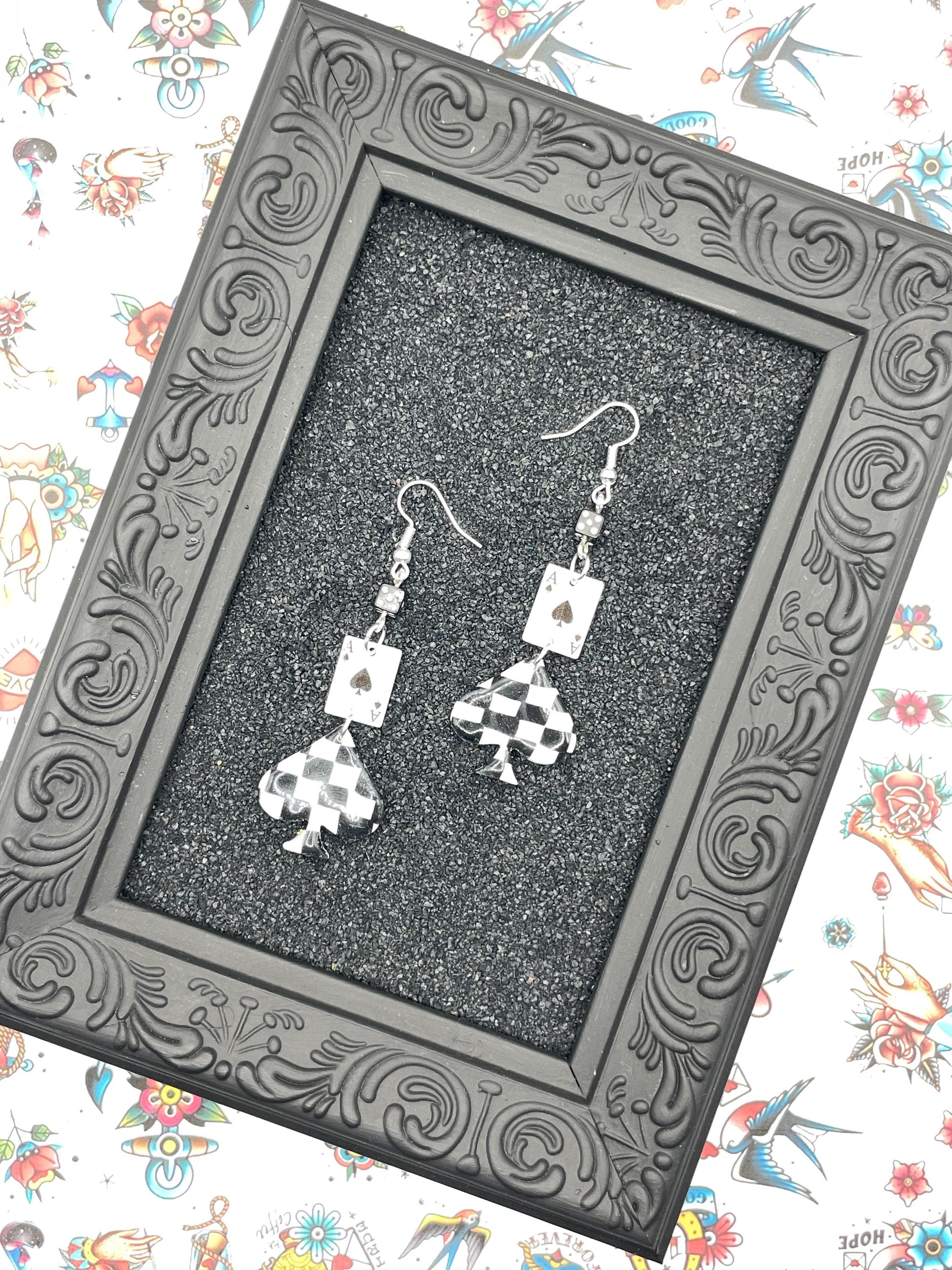 Vegas-Ace of Spades Earrings: Handmade Polymer Clay Casino Jewelry