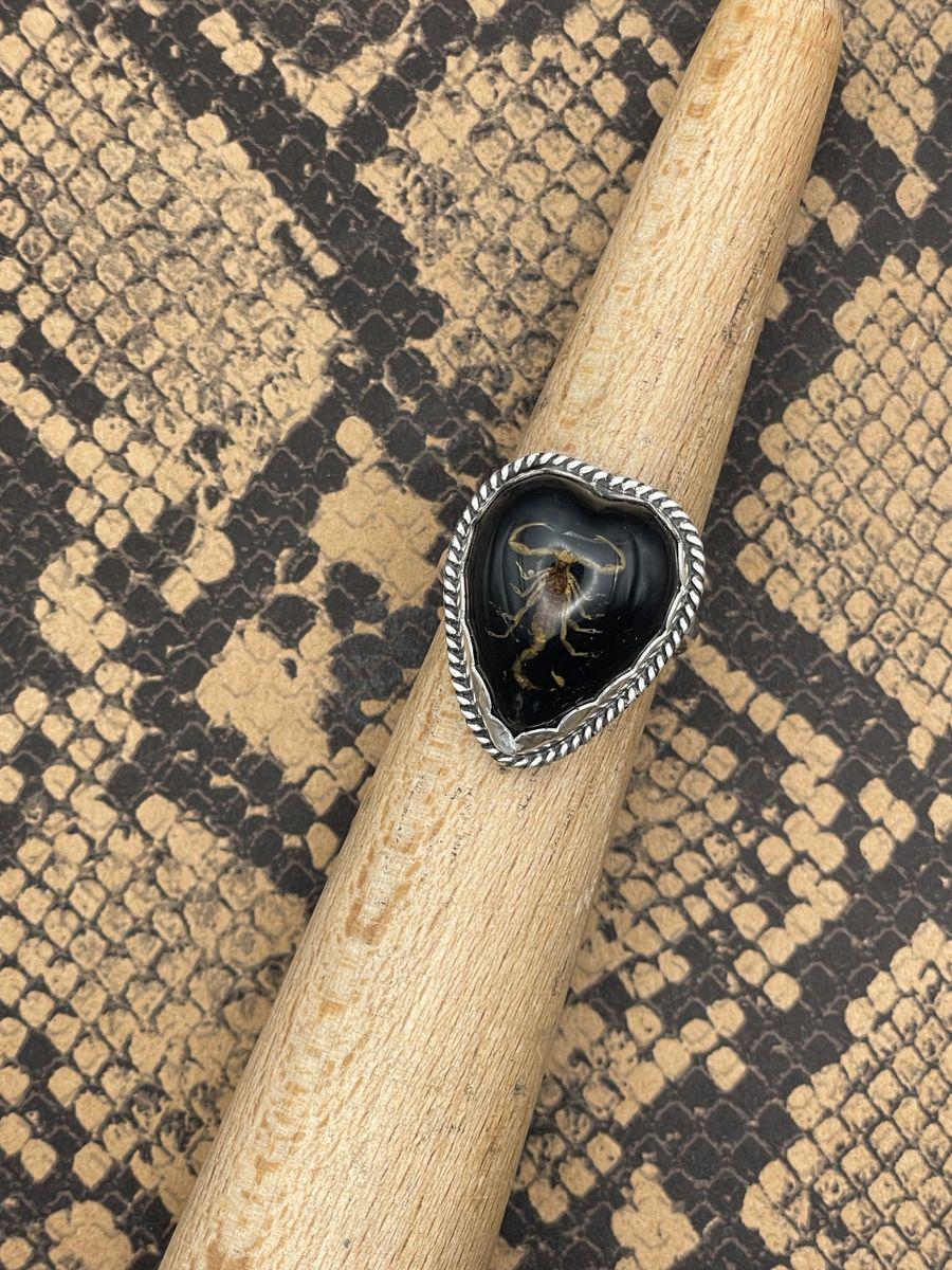 Warner-Golden Scorpion in Black Resin Heart Ring