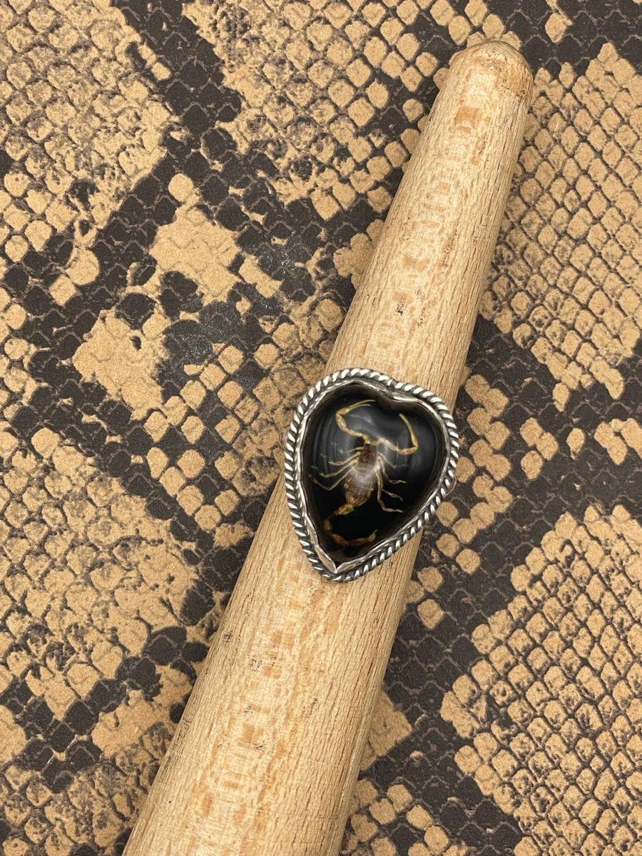 Warner-Golden Scorpion in Black Resin Heart Ring