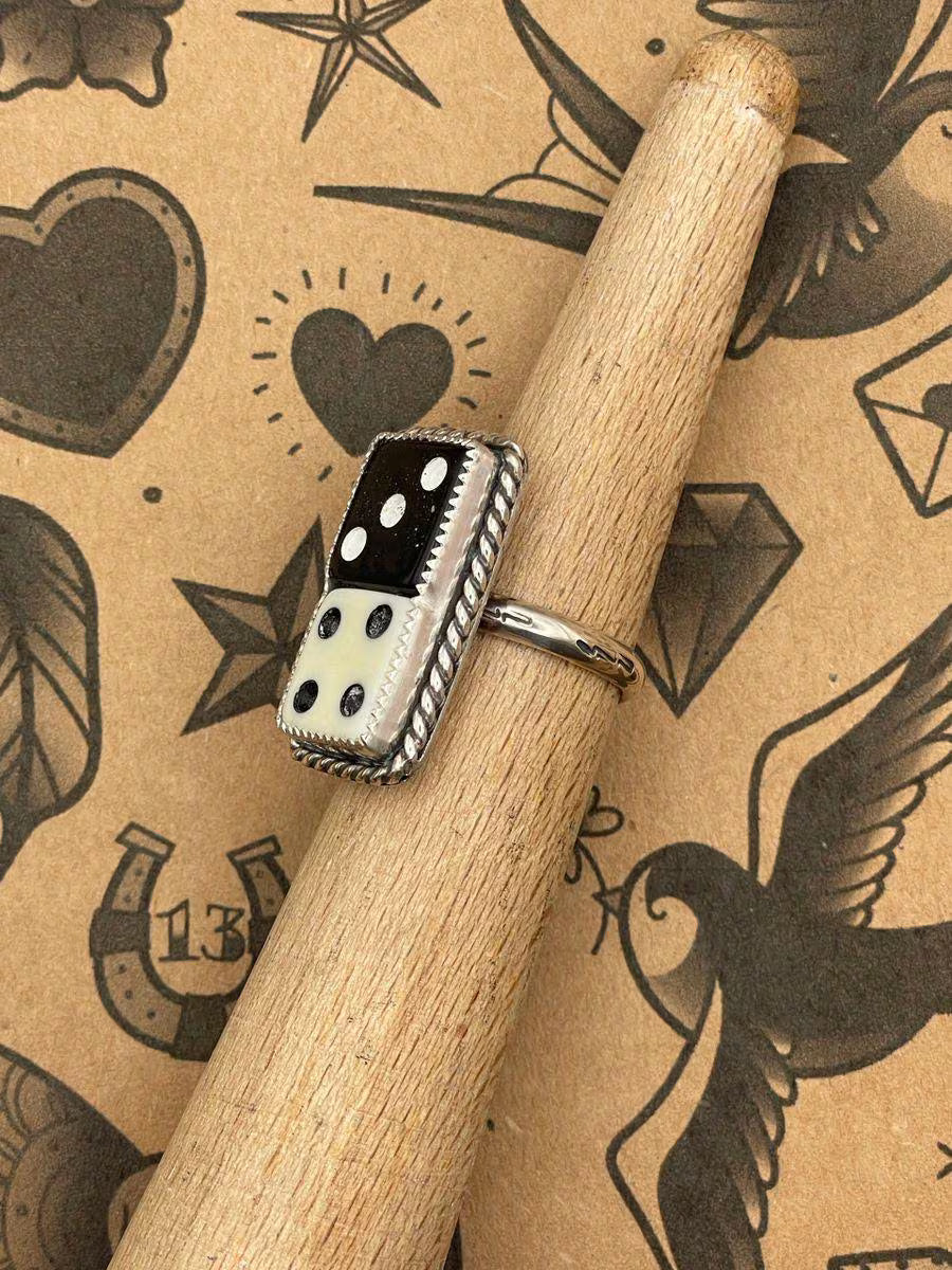 Zandra – Black & White Crisloid Dice Statement Ring | Vintage Casino Jewelry