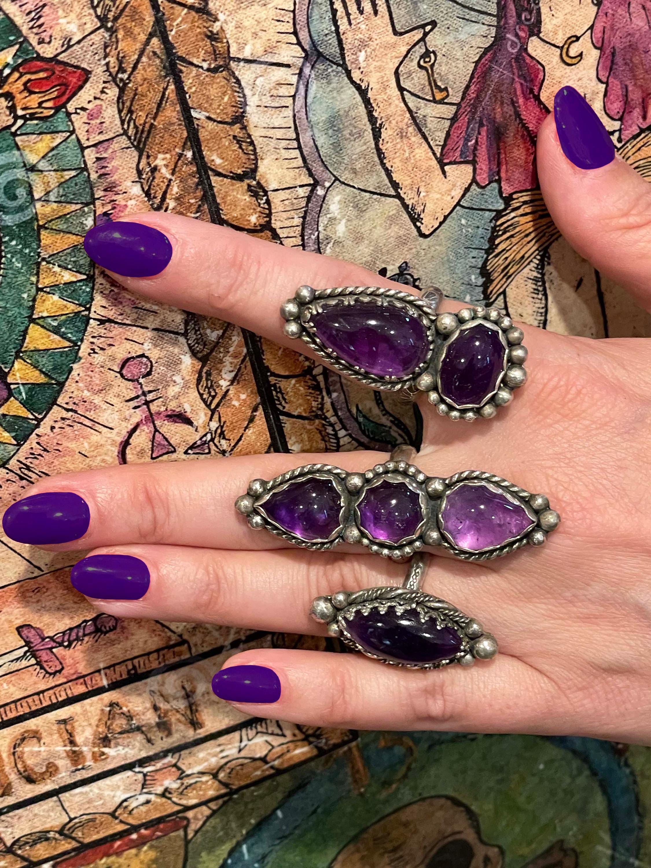 Kat-Purple Amethyst Double Gemstone Statement Ring