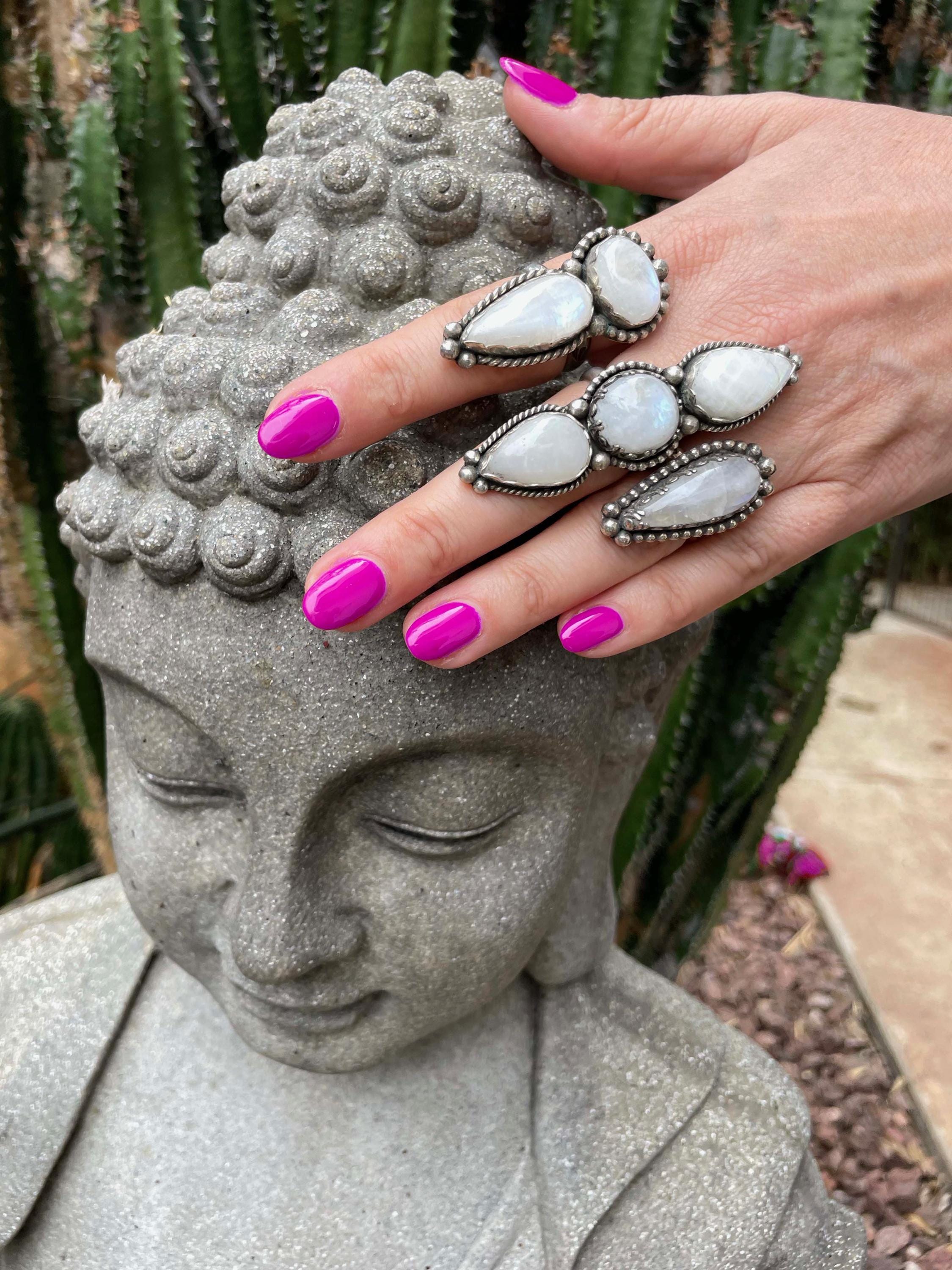 Gemma-Rainbow Moonstone Double Gemstone Ring
