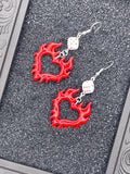 Tattoo-Flaming Heart with Dice Detail Earrings: Handmade, Polymer Clay