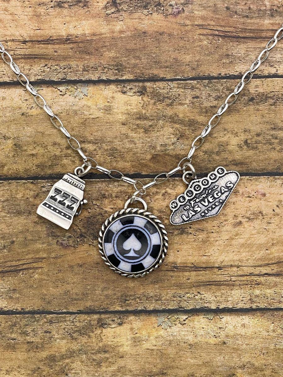 Las Vegas-Charm Necklace with Poker Chip and Vegas Charms