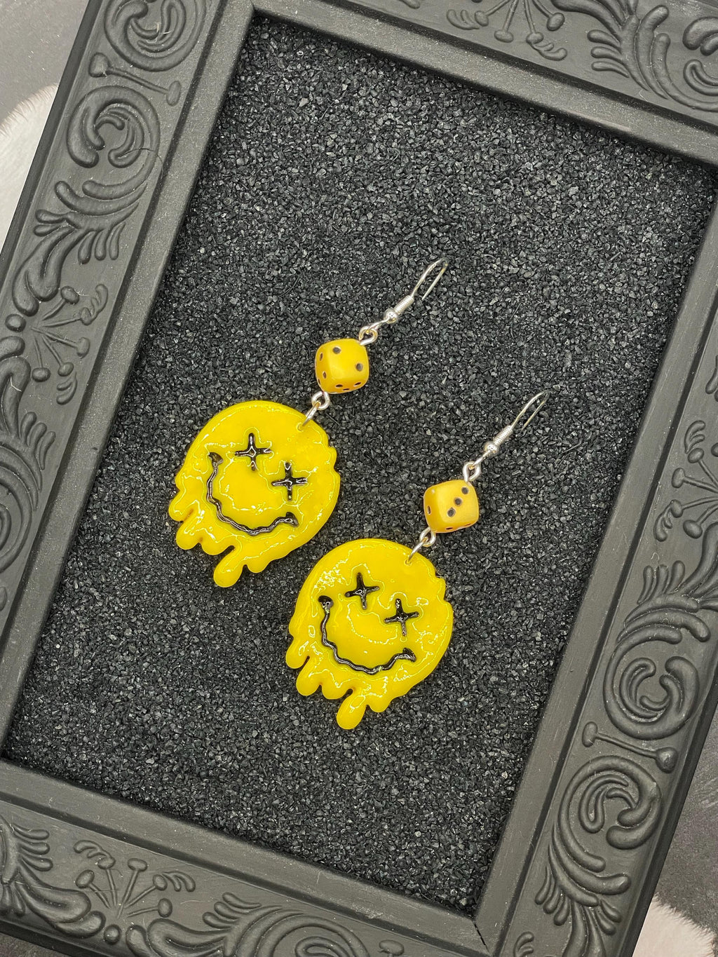 Love-Dripping Smiley Face Earrings: Handmade, Hand-Painted Polymer Clay